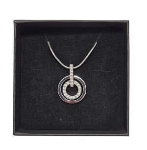Swarovski Silver Tone Double Circle Crystal Pendant Necklace